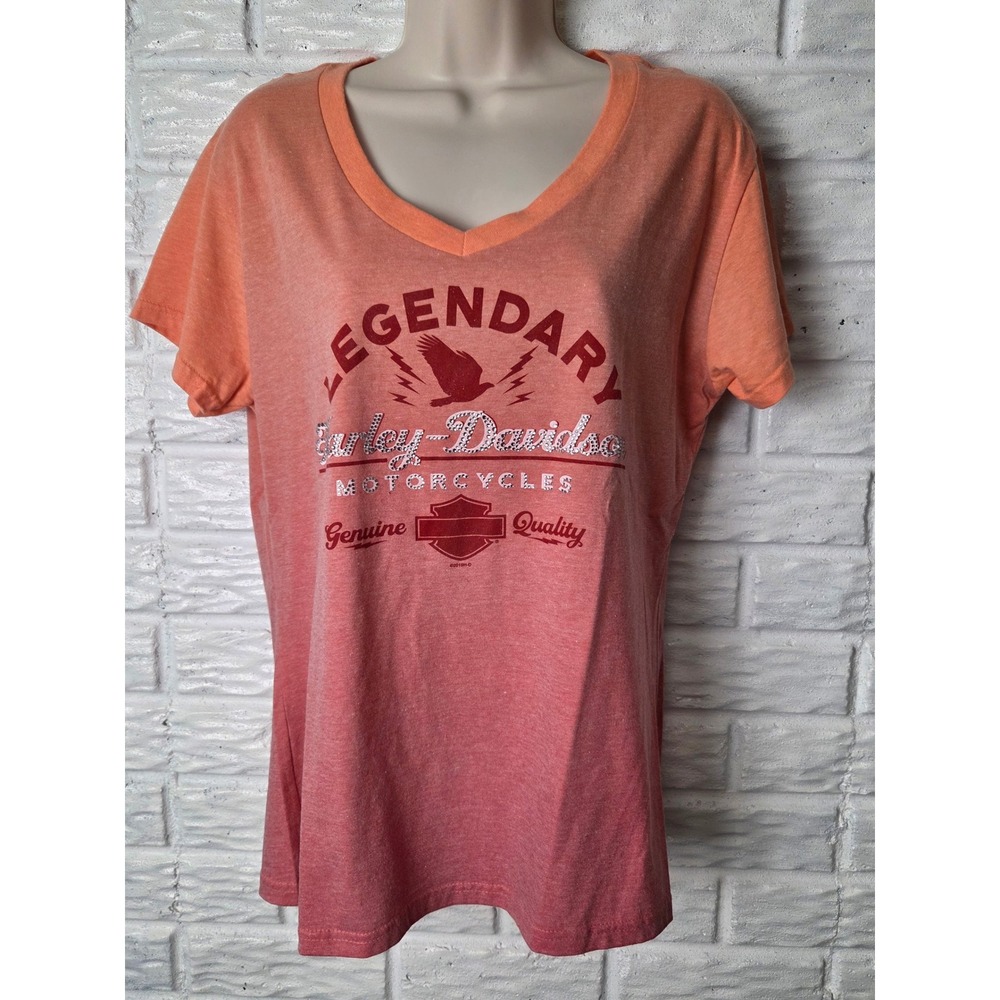 HARLEY DAVIDSON T shirt Women's size Large Key West V neck short sleeve Orange